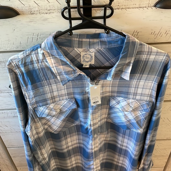 Blue and white plaid Francesca’s button down - Picture 2 of 5